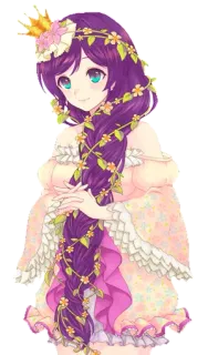 👸 anime, princess, flowers, portrait, art, purple hair, crown, pretty whatsapp sticker