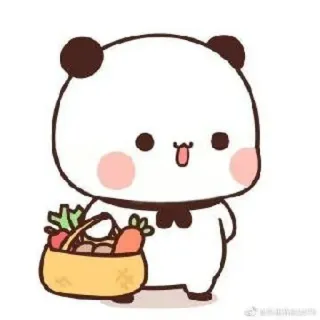 🤔 Panda, Mignon, Dessin animé, Animal, Panier, Nourriture, Kawaii whatsapp sticker
