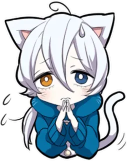 🙏 Anime, Kot, Kemonomimi, Uroczy, Kawaii, Chibi, Błagalny telegram sticker
