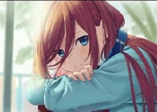🥀 Anime, Chica, Triste, Pelo largo, Ojos azules, Dibujo animado whatsapp sticker