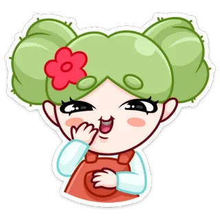 🌵 Dessin animé, Fille, Mignon, Kawaii, Fleur, Illustration telegram sticker