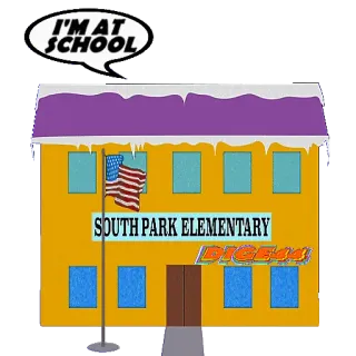 📐 I'M AT SCHOOL เซาท์พาร์ค, โรงเรียน, โรงเรียนประถม, ธงชาติอเมริกัน, การ์ตูน telegram sticker