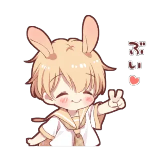 😊 ぷい อนิเมะ, สัญลักษณ์สันติภาพ, น่ารัก, กระต่าย, จิบิ, หัวใจ whatsapp sticker