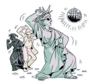 🗽 Statue de la Liberté, Danse, Fête, Boule disco, Dessin animé, Drôle telegram sticker