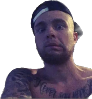 😳 never say die hombre, retrato, selfi, tatuaje telegram sticker