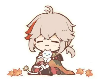 🌟 Kaedehara Kazuha Genshin Impact Anime, Genshin Impact, Kazuha, Gato, Chibi, Video game, Personagem telegram sticker