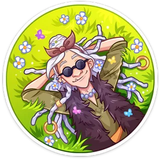 ☺️ wanita, kartun, kacamata, hippie, bunga, kupu-kupu telegram sticker