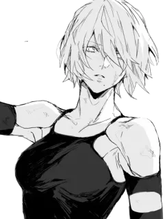 😍 Anime, Mangá, Mulher, Retrato, Personagem, Ilustração, Preto e branco whatsapp sticker