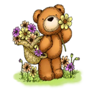 💐 teddybeer, bloemen, schattig, cartoon, vrolijk, lente telegram sticker