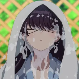 😣 Komi Shouko Komi Can't Communicate 애니메이션, 코미 양은 커뮤증입니다, 귀여운, 목욕, 수건, 코미 쇼코, 만화 telegram sticker