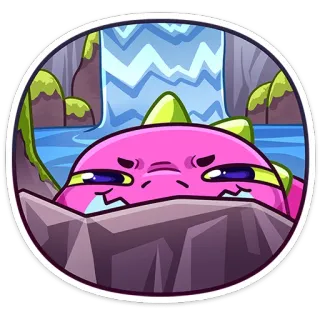 👀 sticker, cartoon, dinosaur, pink, character, waterfall, cartoon dinosaur, kawaii telegram sticker