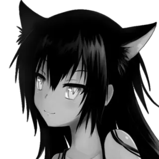 😌 anime girl, cat ears, cute, black and white, manga, kawaii telegram sticker