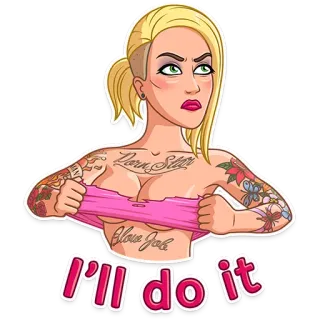✊ I'll do it donna, tatuaggio, bionda, testo telegram sticker