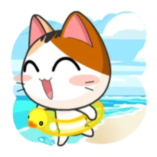 🌊 gato, pato, praia, verão, desenho animado, bóia telegram sticker