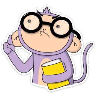 🤓 Affe, Brille, Buch, Cartoon, Tier, Intellektuell, Nerd, Lehrer telegram sticker