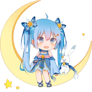 🌙 Anime, Mond, Schneeflocke, Süß, Chibi, Hase telegram sticker