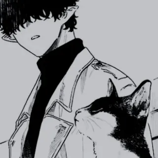 👁‍🗨 Anime, Manga, Chat, Garçon, Illustration, Noir et blanc telegram sticker