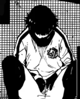 😔 anime, manga, sitting, sport, black and white whatsapp sticker