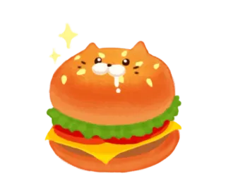 🍔 แมว, เบอร์เกอร์, อาหาร, น่ารัก, แซนวิช, สัตว์ whatsapp sticker