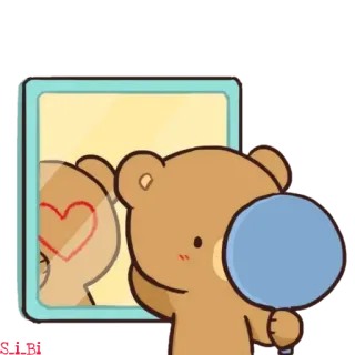 💋 熊, 可爱, 动物, 卡通, 爱, 心, 镜子 telegram sticker