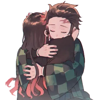 ❤️ Tanjiro Kamado Demon Slayer Anime, Thanh gươm diệt quỷ, Tanjiro, Nezuko, Anh em, Ôm, Dễ thương telegram sticker