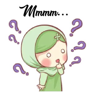 ❔ Cartoon, Fragezeichen, Verwirrt, Hijab, Muslimisches Mädchen telegram sticker