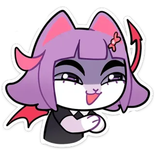 😈 nhãn dán, mèo, ác quỷ, tím, hoạt hình, nhân vật, kawaii, dễ thương whatsapp sticker
