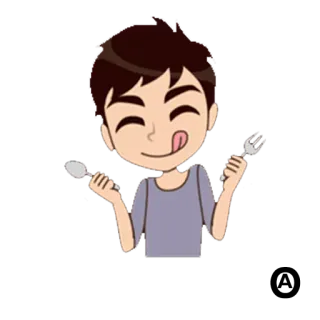 😋 Dibujo animado, Comiendo, Hambriento, Cuchara, Tenedor, Comida telegram sticker