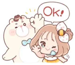 👌 Ok! süß, Cartoon, Bär, Mädchen, okay, ok, kawaii whatsapp sticker