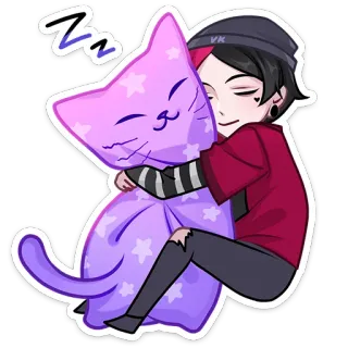 😴 schlafen, Katze, Anime, Kissen, Umarmung, kawaii whatsapp sticker