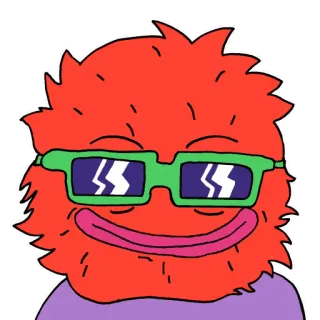 😈 potwór, kreskówka, okulary, czerwony, puchaty, uśmiechnięty telegram sticker