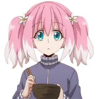 😢 Anime, chica, pelo rosa, coletas, linda, personaje telegram sticker