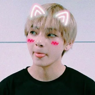 😛 사람, 귀여운, 아시아, 고양이 귀, 필터, 미적 telegram sticker