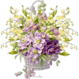 🌸 hoa, bó hoa, giỏ, tím, trắng, cổ điển telegram sticker