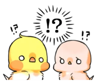❓ !? !? Dessin animé, Surprise, Question, Exclamation, Mignon, Oiseaux, Poussins, Confus telegram sticker
