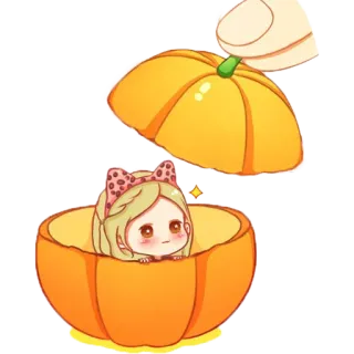 🐭 тыква, девочка, милый, мультфильм, оранжевый, бант, осень, урожай telegram sticker