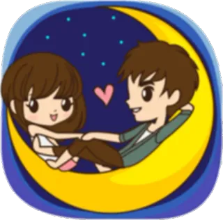 🌙 couple, love, cartoon, moon, stars, kawaii whatsapp sticker