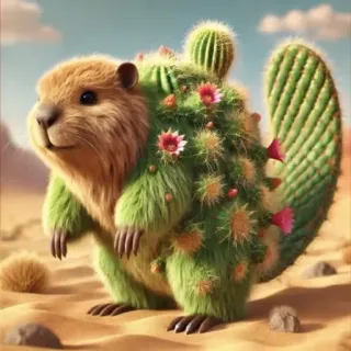 🤩 castoro, cactus, animale, deserto, natura, ibrido telegram sticker