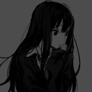 📎 anime, garota, mangá, cabelo preto, monocromático telegram sticker