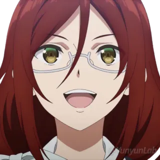 😃 yunyunLab anime, personagem, desenho animado, mulher, óculos, sorrindo telegram sticker