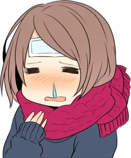 🤒 Аниме, Девушка, Болен, Простуда, Жар, Мультфильм whatsapp sticker