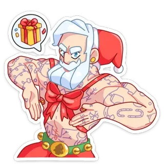 🎁 Santa Claus, Navidad, regalo, tatuaje, dibujo animado, fiesta, pegatina, ilustración telegram sticker