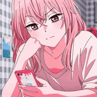 🩸 anime, girl, pink hair, cute, manga, teen, phone telegram sticker