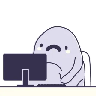 😙 грустный, компьютер, мультфильм, милый, наклейка telegram sticker