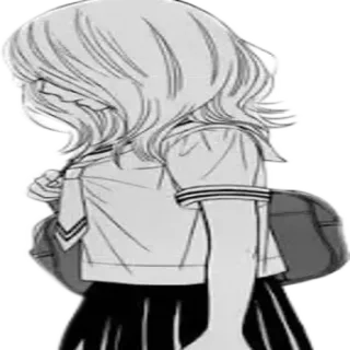 😞 Anime, Mädchen, Schuluniform, Manga, Traurig, Schüler, Schwarzweiß telegram sticker