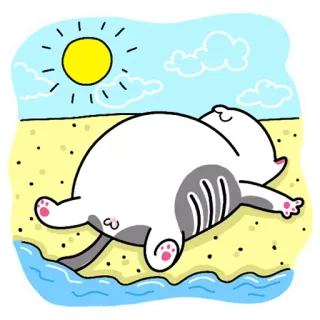 🌞 แมว, ชายหาด, พระอาทิตย์, การ์ตูน, สัตว์, ฤดูร้อน, พักผ่อน telegram sticker