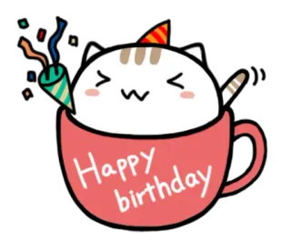 🎂 Happy birthday gato, aniversário, celebração, fofo, feliz, festa, copo, animal telegram sticker