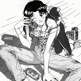 ☺️ YEBISU Anime, Boire, Pingouin, Bière, Fille, Assise telegram sticker