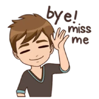 😎 bye! miss me cartone animato, ragazzo, che saluta, ciao telegram sticker
