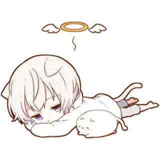 👼 Anime, Kat, Engel, Verdrietig, Schattig, Kawaii telegram sticker